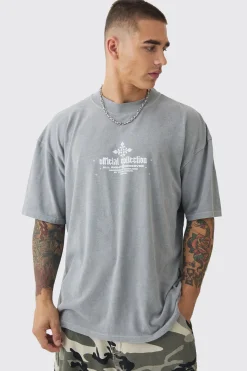 Oversized Extended Neck Gothic Cross T-shirt | BoohooMAN UK