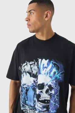 Oversized Extended Neck Gothic Print T-Shirt | BoohooMAN UK