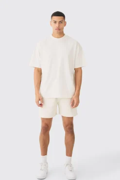 Oversized Extended Neck Heavyweight T-shirt & Shorts Set | BoohooMAN UK