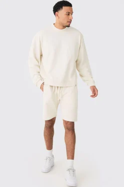 Oversized Extended Neck Heavy Sweatshirt Short Tracksuit | BoohooMAN UK