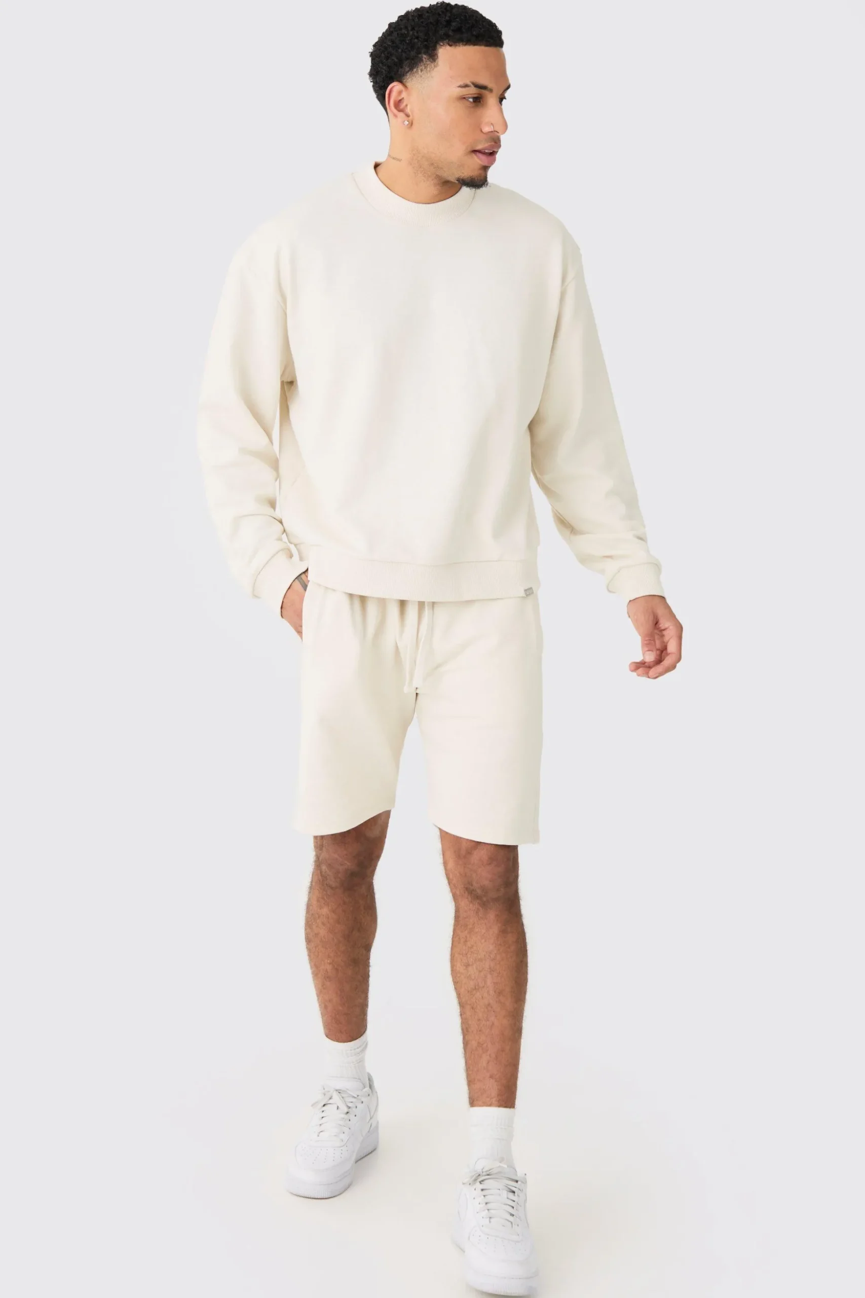 Oversized Extended Neck Heavy Sweatshirt Short Tracksuit | BoohooMAN UK