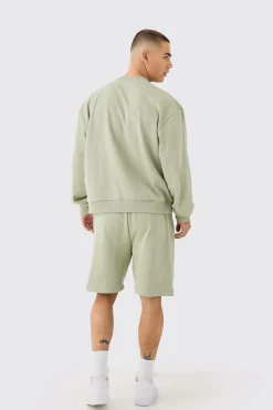 Oversized Extended Neck Heavyweight Sweatshirt Short Tracksuit | BoohooMAN UK