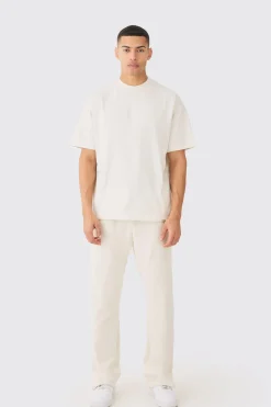 Oversized Extended Neck Heavyweight Tee And Jogger Set | BoohooMAN UK
