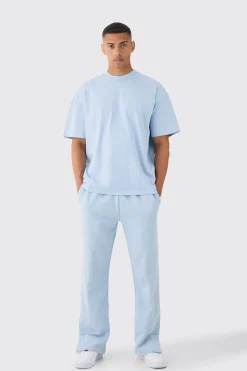 Oversized Extended Neck Heavy T-Shirt And Jogger Set | BoohooMAN UK