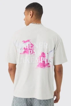 Oversized Extended Neck Heavyweight Bird Back Print T-shirt | BoohooMAN UK