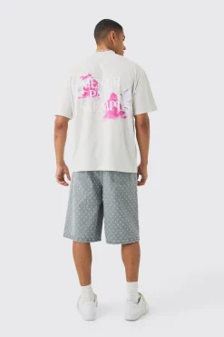 Oversized Extended Neck Heavyweight Bird Back Print T-shirt | BoohooMAN UK