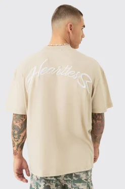 Oversized Extended Neck Heavyweight Slogan T-shirt | BoohooMAN UK