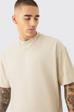 Oversized Extended Neck Heavyweight Slogan T-shirt | BoohooMAN UK