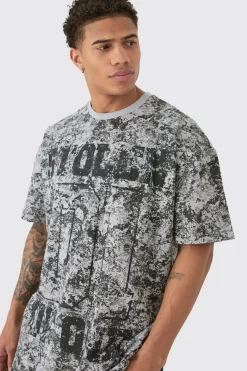 Oversized Extended Neck Homme Abstract Printed T-shirt | BoohooMAN UK