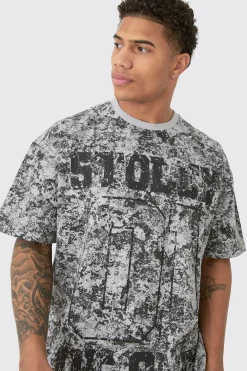 Oversized Extended Neck Homme Abstract Printed T-shirt | BoohooMAN UK