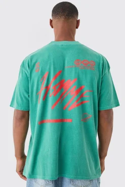 Oversized Extended Neck Homme Wash T-shirt | BoohooMAN UK