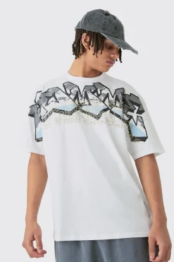 Oversized Extended Neck Homme Graffiti Large Graphic Shorts Set | BoohooMAN UK