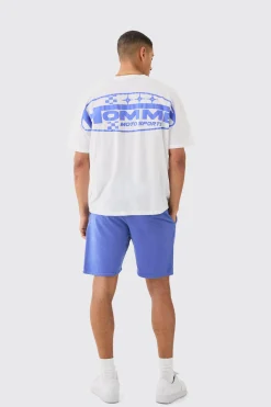 Oversized Extended Neck Homme Moto Large Graphic Shorts Set | BoohooMAN UK
