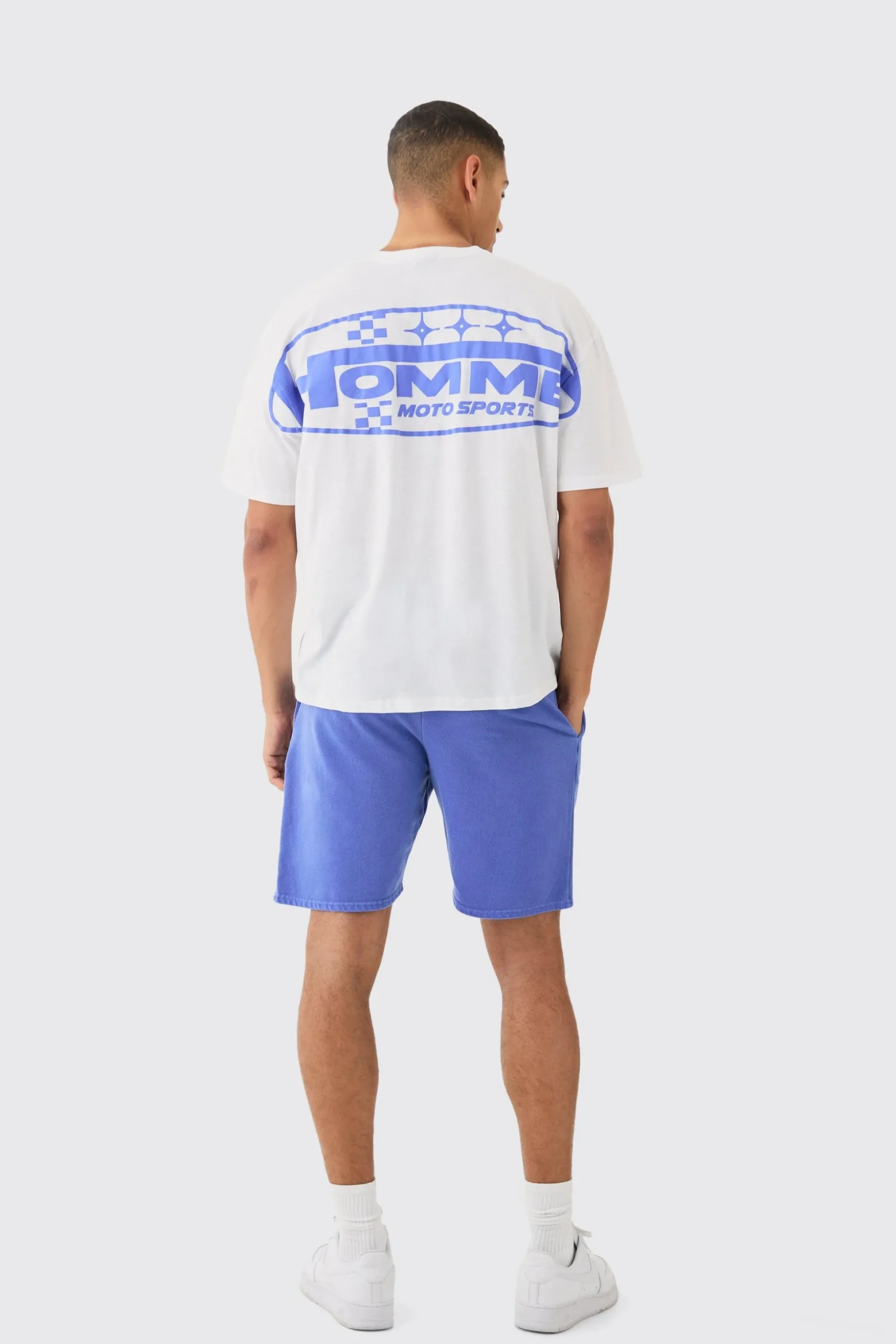 Oversized Extended Neck Homme Moto Large Graphic Shorts Set | BoohooMAN UK