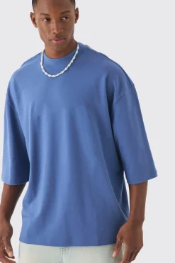 Oversized Extended Neck Heavy Interlock World Back Print T-shirt | BoohooMAN UK