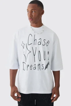 Oversized Extended Neck Heavyweight Interlock Doodle T-shirt | BoohooMAN UK