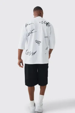 Oversized Extended Neck Heavyweight Interlock Doodle T-shirt | BoohooMAN UK