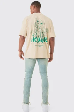Oversized Extended Neck Homme Back Print T-shirt | BoohooMAN UK