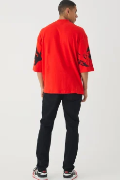 Oversized Extended Neck Heavyweight Interlock Face Print T-shirt | BoohooMAN UK