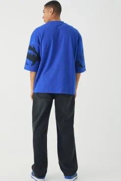 Oversized Extended Neck Heavyweight Interlock Face Print T-shirt | BoohooMAN UK