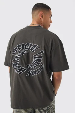 Oversized Extended Neck Heavyweight Back Embroidered T-shirt | BoohooMAN UK