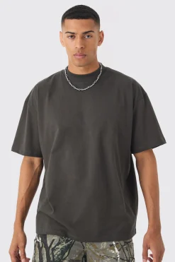 Oversized Extended Neck Heavyweight Back Embroidered T-shirt | BoohooMAN UK
