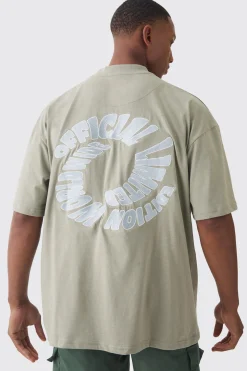 Oversized Extended Neck Heavyweight Back Embroidered T-shirt | BoohooMAN UK