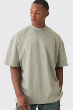 Oversized Extended Neck Heavyweight Back Embroidered T-shirt | BoohooMAN UK