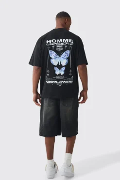Oversized Extended Neck Homme Butterfly Print T-shirt | BoohooMAN UK