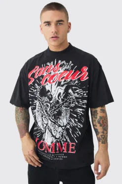 Oversized Extended Neck Heart Graphic T-shirt | BoohooMAN UK