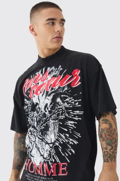 Oversized Extended Neck Heart Graphic T-shirt | BoohooMAN UK