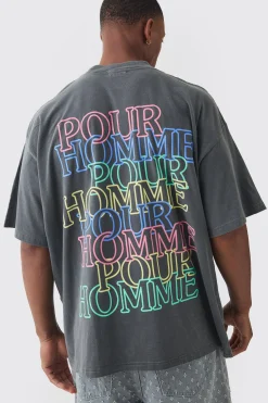 Oversized Extended Neck Homme Wash Print T-shirt | BoohooMAN UK