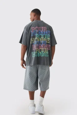 Oversized Extended Neck Homme Wash Print T-shirt | BoohooMAN UK