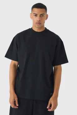 Oversized Extended Neck Heavyweight Woven Tab T-shirt | BoohooMAN UK