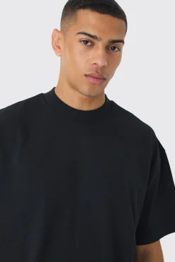Oversized Extended Neck Heavyweight Woven Tab T-shirt | BoohooMAN UK