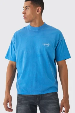 Oversized Extended Neck Homme Chest Embroidered T-Shirt | BoohooMAN UK