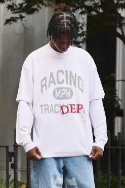 Oversized Extended Neck Heavy Racing T-shirt | BoohooMAN UK