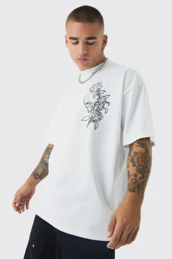 Oversized Extended Neck Heavy Line Drawing Print T-Shirt | BoohooMAN UK
