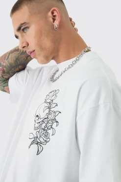 Oversized Extended Neck Heavy Line Drawing Print T-Shirt | BoohooMAN UK