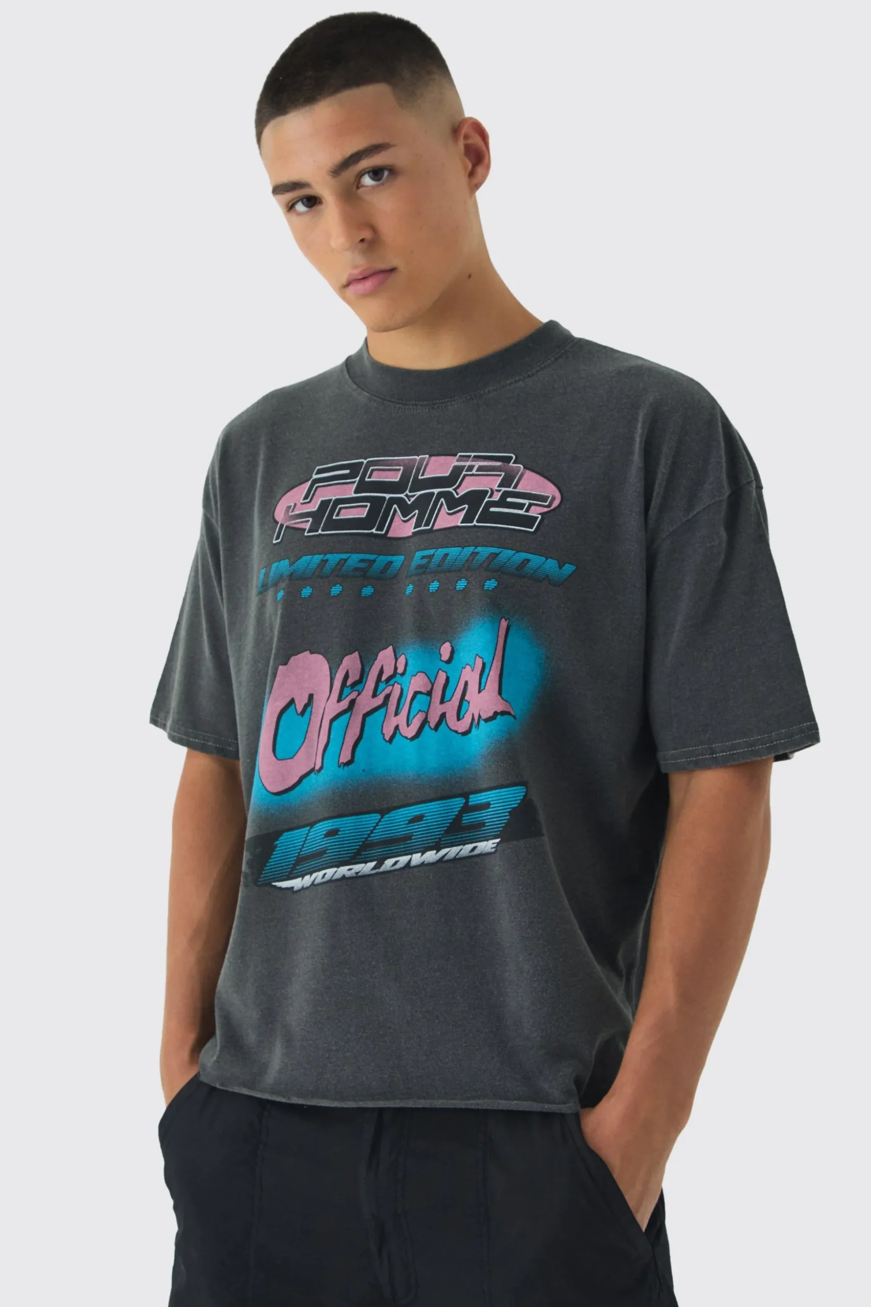 Oversized Extended Neck Homme Back Print T-Shirt | BoohooMAN UK
