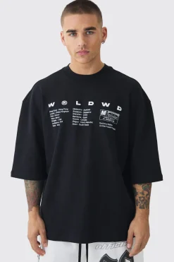 Oversized Extended Neck Interlock Worldwide T-shirt | BoohooMAN UK