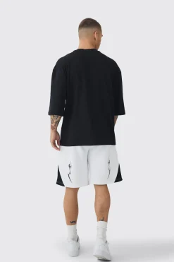 Oversized Extended Neck Interlock Worldwide T-shirt | BoohooMAN UK