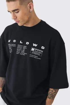 Oversized Extended Neck Interlock Worldwide T-shirt | BoohooMAN UK