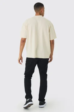 Oversized Extended Neck Jersey Twill Abstract Embroidery T-shirt | BoohooMAN UK