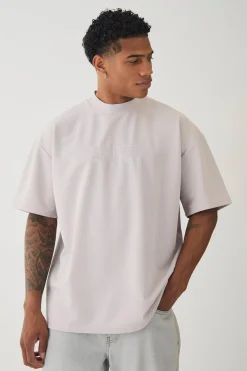 Oversized Extended Neck Jersey Twill Official Embroidery T-shirt | BoohooMAN UK