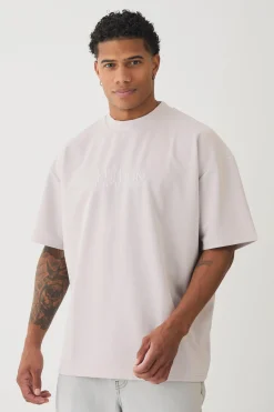 Oversized Extended Neck Jersey Twill Official Embroidery T-shirt | BoohooMAN UK
