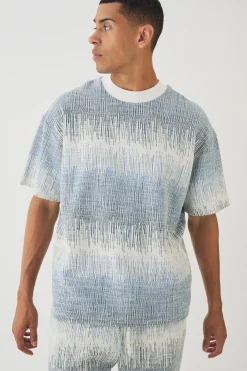 Oversized Extended Neck Jacquard T-shirt | BoohooMAN UK