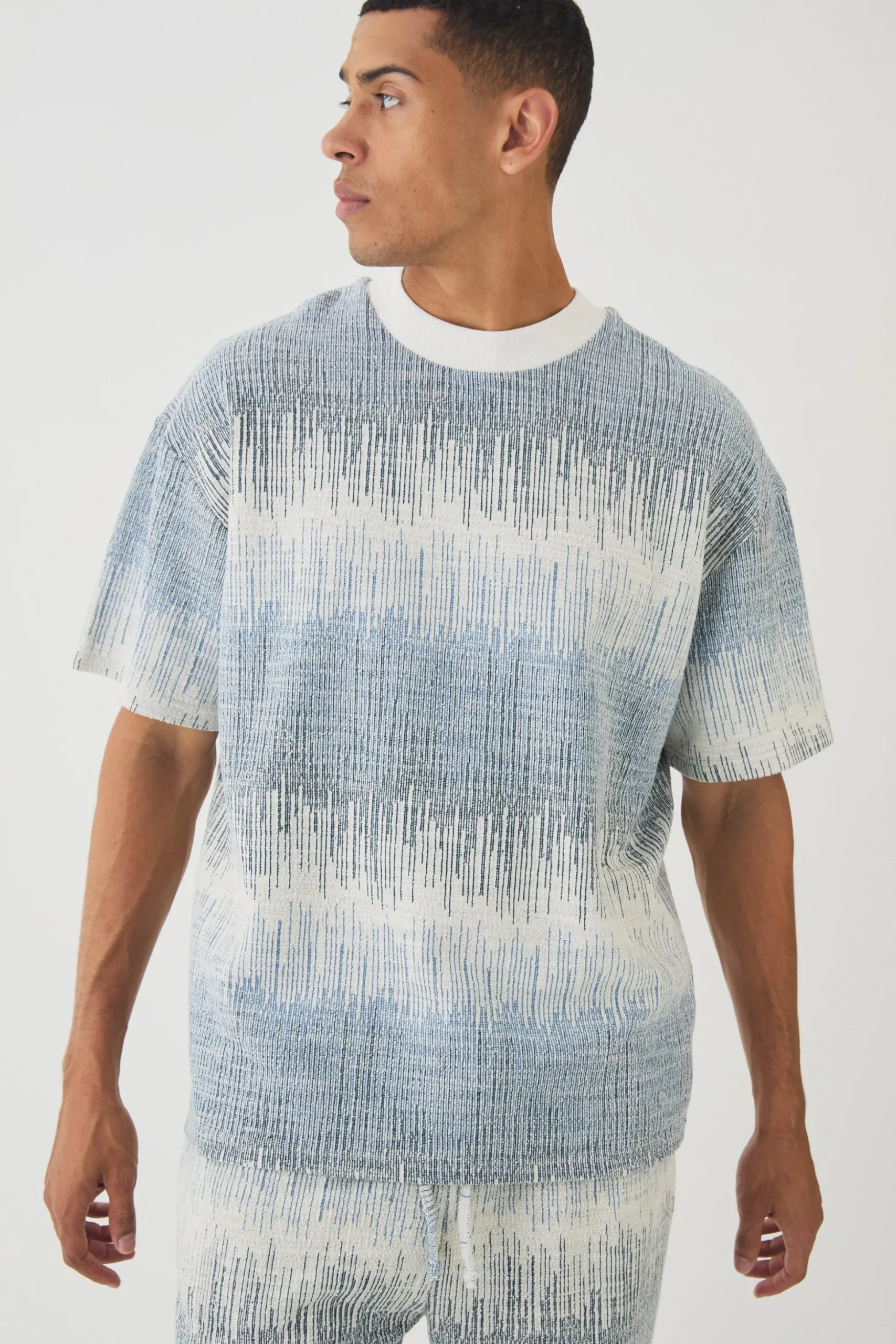 Oversized Extended Neck Jacquard T-shirt | BoohooMAN UK