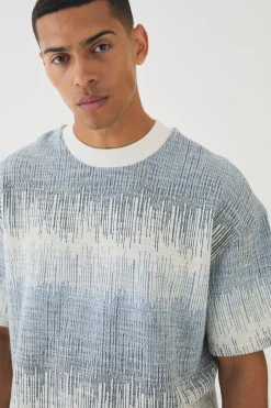 Oversized Extended Neck Jacquard T-shirt | BoohooMAN UK