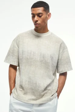 Oversized Extended Neck Jacquard T-shirt | BoohooMAN UK
